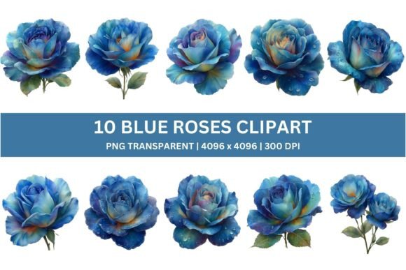 Download 10 Moody Blue Watercolor Rose Clipart - Clip Collection