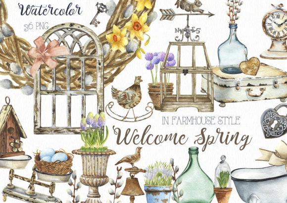 Download Watercolor Spring Farmhouse Decor Clipart - Clip Collection