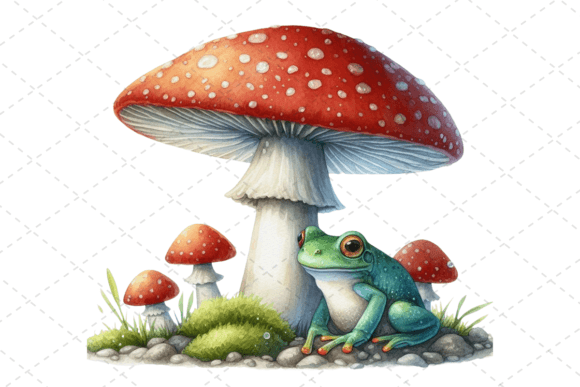 Download Watercolor Frog Under a Mushroom Clipart - Clip Collection