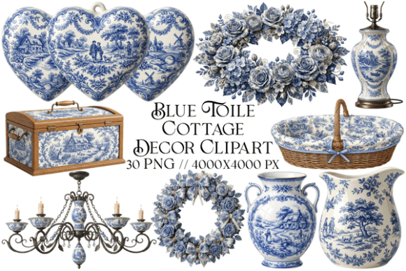 Download Blue Toile Cottage Decor Clipart - Clip Collection
