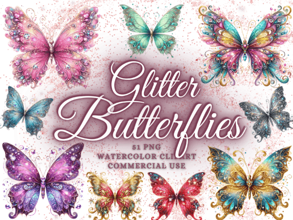 Download Glitter Watercolor Butterflies Clipart - Clip Collection