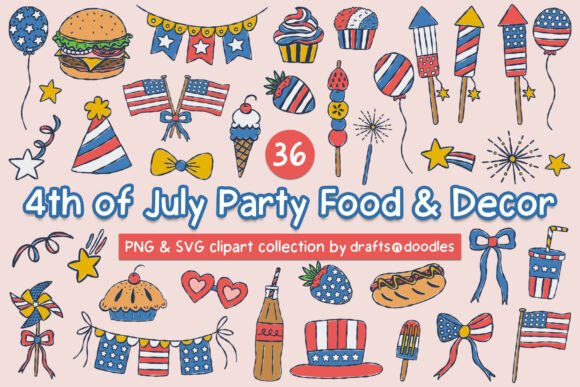 Download 4th of July Party Food and Decor Clipart - Clip Collection