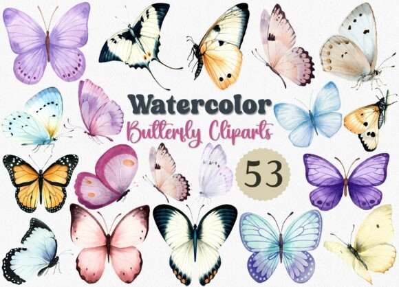Download Watercolor Butterfly Clipart Set, 53 PNG - Clip Collection