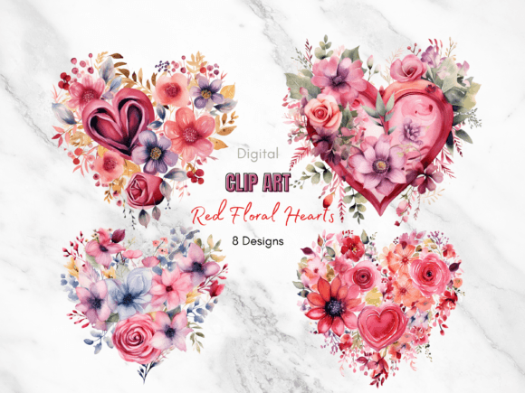 Download Red Floral Hearts Clipart - Clip Collection