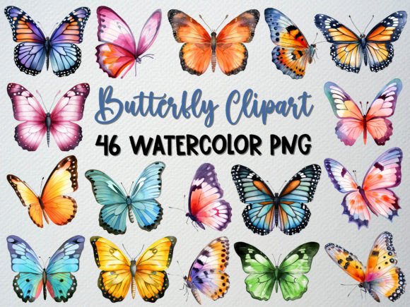 Download Watercolor Butterfly Clipart Set, 46 PNG - Clip Collection