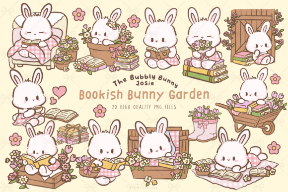 Download Kawaii Bookish Bunny Garden Clipart - Clip Collection