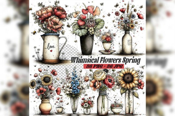 Download Whimsical Spring Flowers Clipart Set - Clip Collection