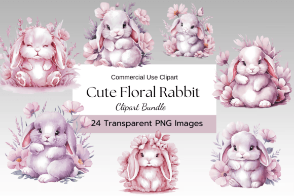 Download Soft Pink Floral Rabbit Clipart Png - Clip Collection
