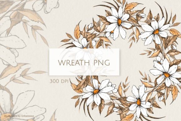 Download Ink Daisy Watercolor Wreath Clipart - Clip Collection
