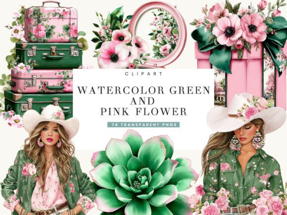 Download Watercolor Green and Pink Flower Clipart - Clip Collection