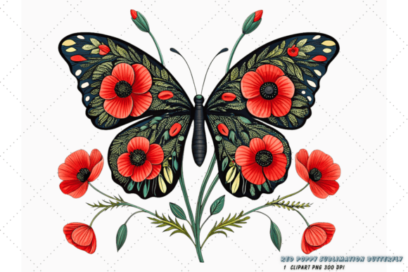 Download Red Poppy Sublimation Butterfly Clipart - Clip Collection