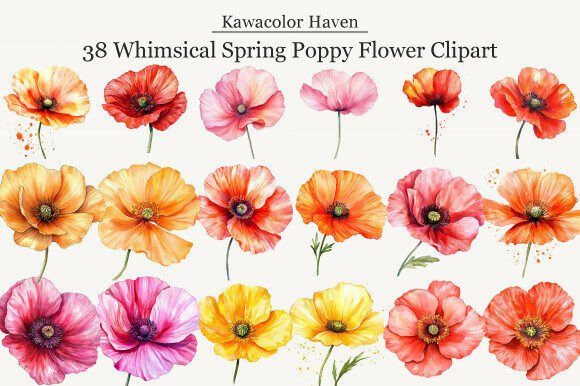 Download Whimsical Spring Poppy Flower Clipart - Clip Collection