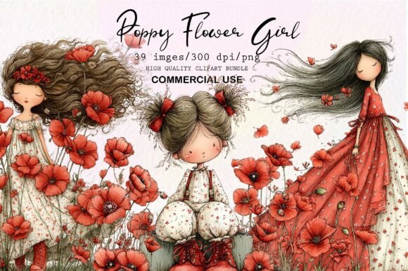 Download Whimsical Poppy Flower Girl PNG Clipart - Clip Collection
