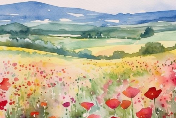 Download Watercolor of a Poppy Field - Poppy field Collection
