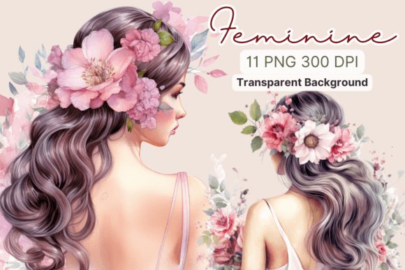Download Feminine with Flowers Watercolor Clipart - Clip Collection