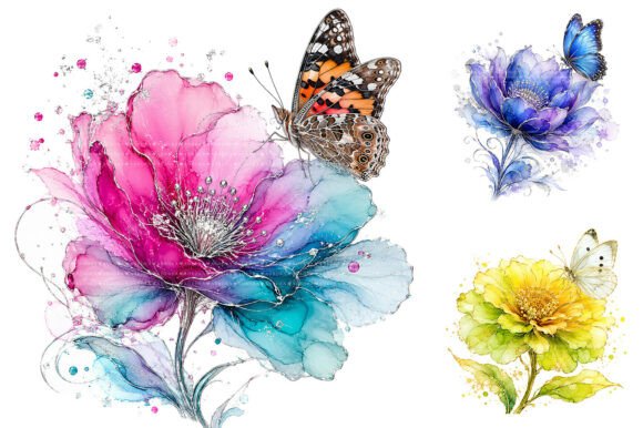 Download Alcohol Ink Flowers &amp; Butterfly Clipart - Clip Collection