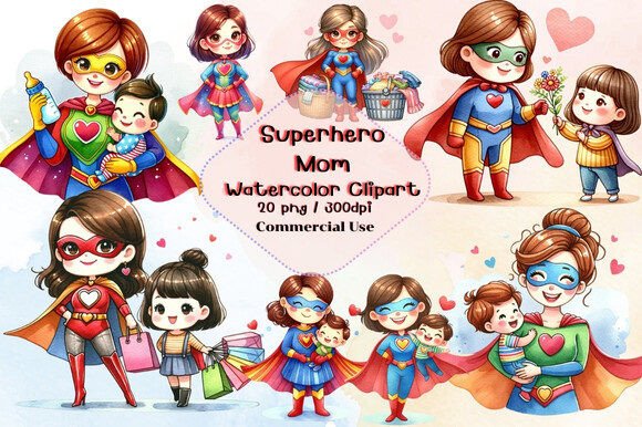 Download Superhero Mom Watercolor Clipart - Clip Collection