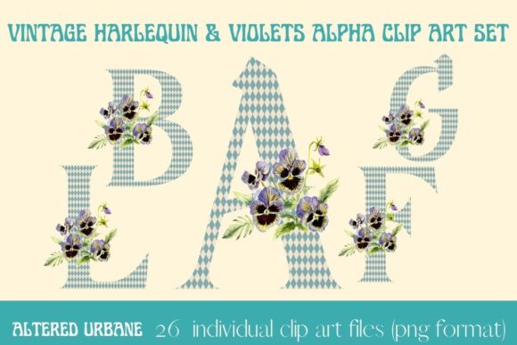Download Harlequin &amp; Violets Alpha Clip Art Set - Clip Collection