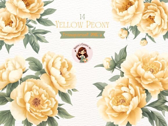 Download Watercolor Yellow Peony Clipart Bundle - Clip Collection
