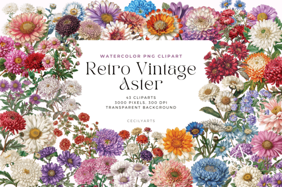Download Retro Vintage Aster Flower Cliparts - Clip Collection