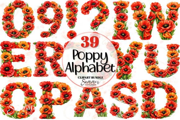 Download August Poppy Red Floral Alphabet Clipart - Clip Collection