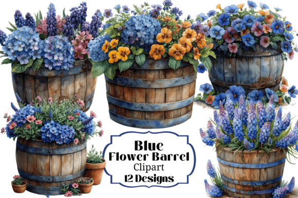 Download 12 Barrel of Blue Flowers Clipart - Clip Collection
