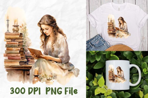 Download Retro Feminine Girl Reading Book Flowers - Feminine Collection
