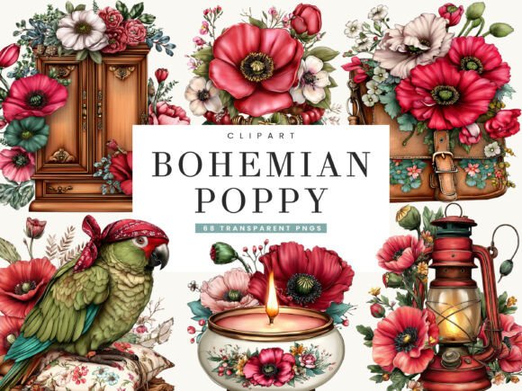 Download Bohemian Poppy Flower Clipart Bundle - Clip Collection