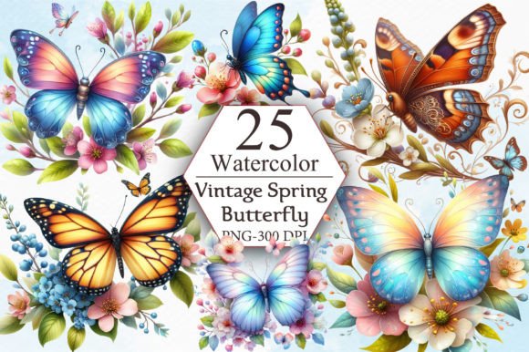 Download Vintage Spring Butterfly Cliparts Bundle - Clip Collection
