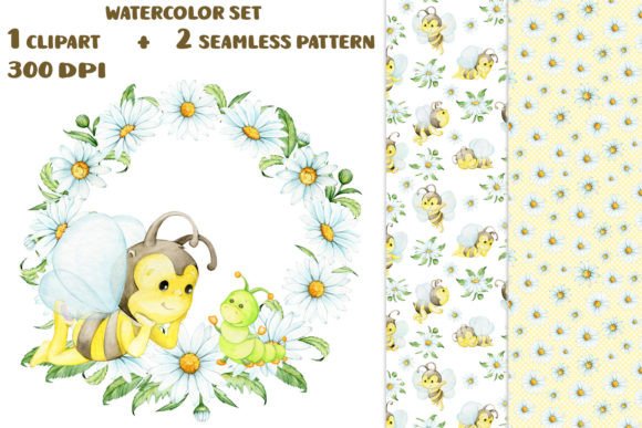 Download Bee Daisy Wreath Watercolor Clipart Seam - Clip Collection