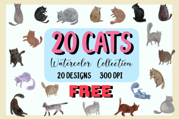 Download Watercolor Cute Cats Clip - Clip Collection