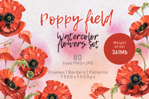 Download Poppy Field Watercolor Set - Poppy field Collection