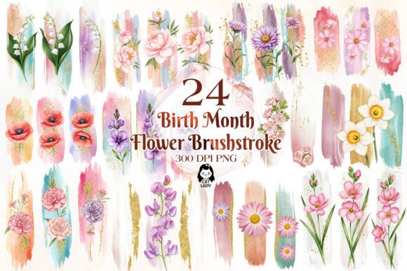 Download Birth Month Flower Brushstrokes Clipart - Clip Collection