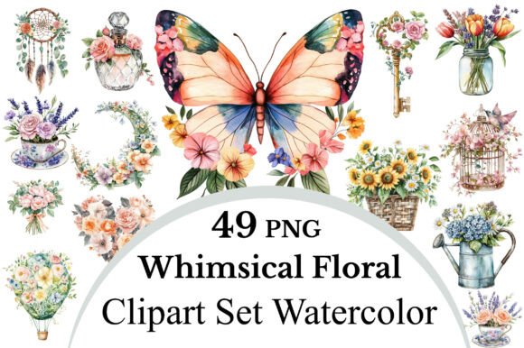 Download Whimsical Floral Clipart Set Watercolor - Clip Collection