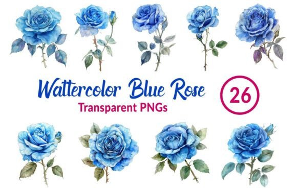 Download Watercolor Blue Rose Clipart - Clip Collection