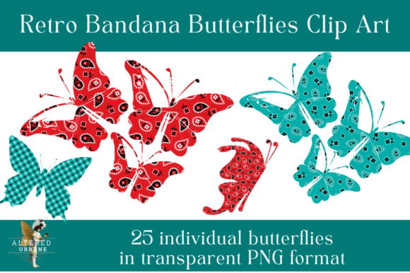 Download Red &amp; Aqua Bandana Butterflies Clip Art - Clip Collection