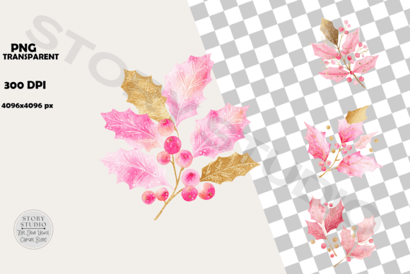 Download Elegant Pink Holly Christmas Clipart - Clip Collection