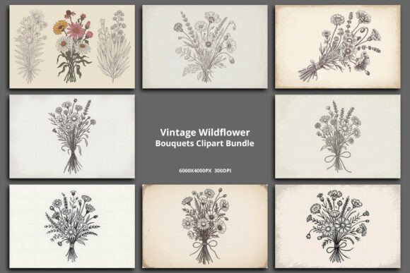 Download Retro Wildflower Bouquets Clipart Bundle - Premium Resources
