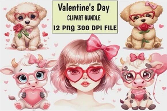 Download Valentine’s Day Cute Animal &amp; Girl Clipa - Clip Collection