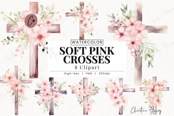 Download Watercolor Soft Pink Crosses Clipart - Clip Collection