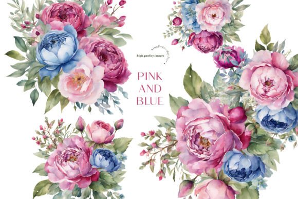 Download Elegant Pink &amp; Blue Flowers Clipart - Clip Collection