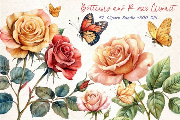 Download Watercolor Butterfly and Roses Clipart - Clip Collection