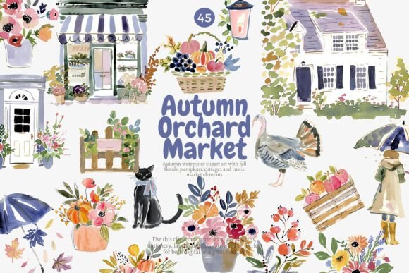 Download Autumn Orchard Market Clipart Set - Clip Collection