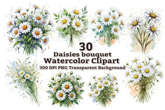 Download Elegant Watercolor Daisy Bouquet Clipart - Clip Collection