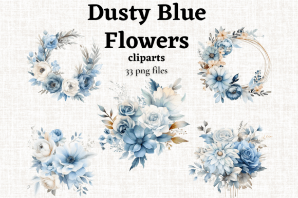 Download Dusty Blue Flowers Clipart Set 33 PNGs - Clip Collection