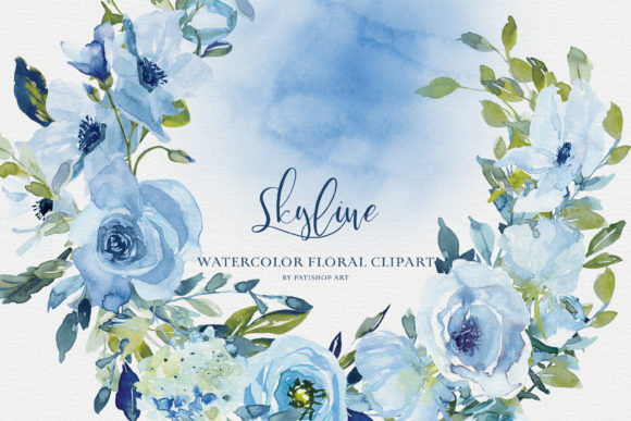 Download Watercolor Blue Flowers Clipart Set - Clip Collection