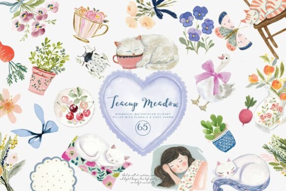 Download Whimsical Teacup Meadow Clipart Set - Clip Collection