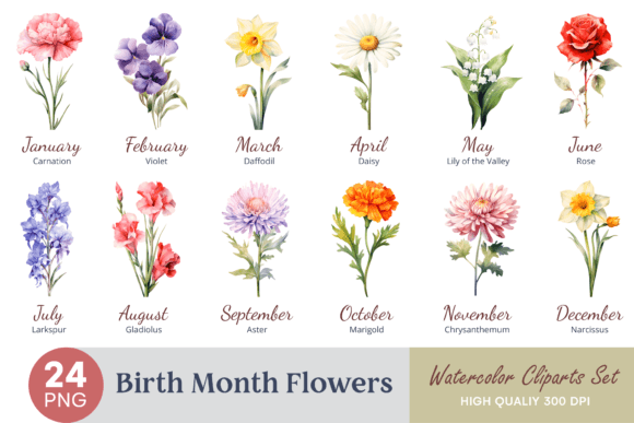Download Birth Month Flower Watercolor Clipart - Clip Collection