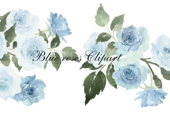 Download Watercolor Dusty Blue Roses Clipart PNG - Clip Collection