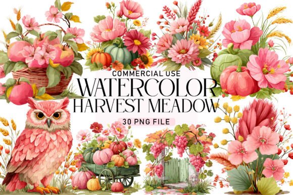 Download Harvest Meadow Watercolor Clipart Bundle - Clip Collection